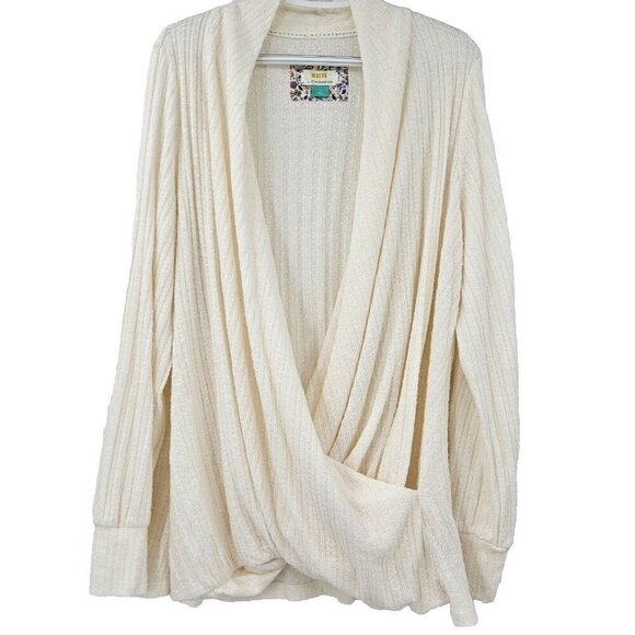 Anthropologie Maeve Rafela Hacci Surplice Top Cream Women’s Size 1X Puff Sleeve - Picture 3 of 12